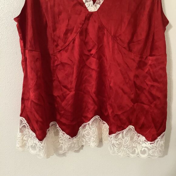 Vintage Y2K 2000s Red Satin Lace Romantic Feminine Glam Blouse Sz 16 - Picture 3 of 8
